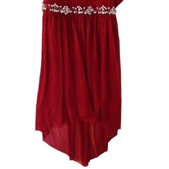 My Michelle Girls Red Holiday Hi‎ Low Embellished Sparkle Dress 12 - Picture 9 of 16